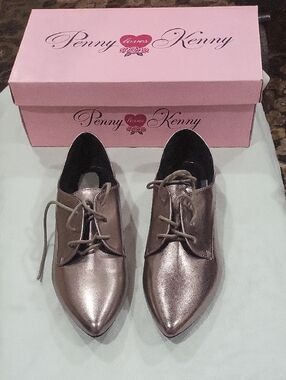 Penny Loves Kenny Bronze Metallic Pointed Lace-Up Flats